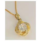 Sterling Silver 925 Gold Plated Clear Stone Knot Pendant Necklace