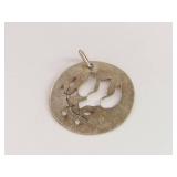 Sterling Silver Tone Dove Olive Branch Cutout Round Pendant Charm Small Jewelry
