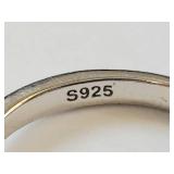 Sterling Silver S925 Cat & Crescent Moon Open Ring Clear Stone US Size 7