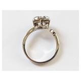 Sterling Silver S925 Cat & Crescent Moon Open Ring Clear Stone US Size 7