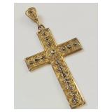 Gilt 800 Silver Filigree Marcasite Cross Pendant Large Ornate Vintage