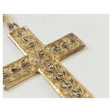 Gilt 800 Silver Filigree Marcasite Cross Pendant Large Ornate Vintage