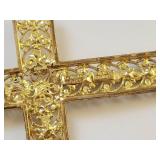 Gilt 800 Silver Filigree Marcasite Cross Pendant Large Ornate Vintage