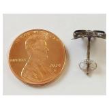 Vintage Sterling Silver Butterfly Stud Earrings Red Stone Accents Tarnished Finish