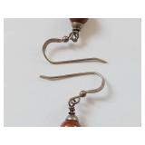 Sterling Silver Artisan Beaded Dangle Earrings Marbled Stone Goldstone Glass Drops