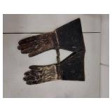 Vintage Leather Work Boots with Gauntlet Gloves - Used Condition