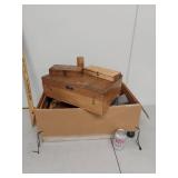 Lot of Vintage Wooden Toolboxes and Miscellaneous Items - R.B. Tools, Nippon Kogaku