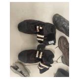 Gravity Guiding inversion boots, protective over-boots, lace-up boots and metal anchor tool gear lot