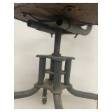 Vintage Industrial Adjustable Metal Swivel Office Chair on Casters Brown Upholstered Seat Back