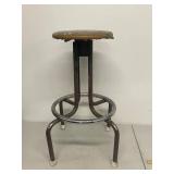 Vintage industrial metal shop stool with round padded seat rustic lab garage chair