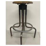 Vintage industrial metal shop stool with round padded seat rustic lab garage chair