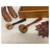 Vintage Bunny Wood Caddy, Bronzed Baby Shoes, France Cutters & Misc Kitchen Decor Lot