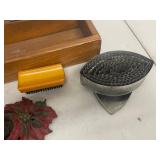 Vintage Bunny Wood Caddy, Bronzed Baby Shoes, France Cutters & Misc Kitchen Decor Lot