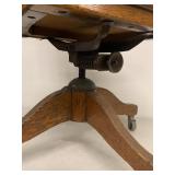 Vintage Oak Swivel Office Chair on Casters Adjustable Banker Style Wood Desk Chair