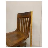 Vintage Oak Swivel Office Chair on Casters Adjustable Banker Style Wood Desk Chair