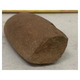 Primitive stone pestle / handheld grinding tool, brown sandstone, approx 6 inch long, rustic display
