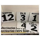 Warehouse SHIPPING RECEIVING USPS DLS numbered dock door signs and Destination Entry Door panels