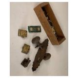 Vintage Sargent & Co Cast Iron Door Knob Set w/ Brass Surface Bolts & Hardware Lot