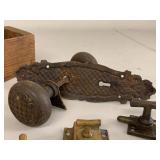 Vintage Sargent & Co Cast Iron Door Knob Set w/ Brass Surface Bolts & Hardware Lot