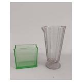 Diana Green Uranium Glass Holder & Estraus Materna Ribbed Clear Baby Formula Measuring Cup