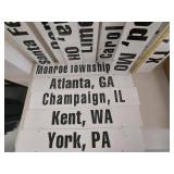 Industrial metal city/state name signs 36 x 6 in each warehouse decor Atlanta Kent York