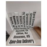 Set of 13 Spee-Dee Delivery Route Destination Metal Truck Signs City State Panels