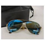 Daniel Steiger Aviator Sunglasses - Gold Tone Frame, Blue Mirror Lenses