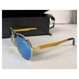 Daniel Steiger Aviator Sunglasses - Gold Tone Frame, Blue Mirror Lenses