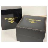 Stührling Original Skeleton Watch - Rose Gold Tone Rectangular Case, Leather Band
