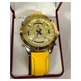 Jacob & Co Five Time Zone Watch - Gold Dial, Yellow Leather Strap