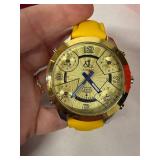 Jacob & Co Five Time Zone Watch - Gold Dial, Yellow Leather Strap