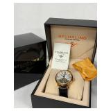 Stührling Original Tourbillon Skeleton Watch - Rose Gold Case, Black Leather Strap