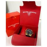 Swiss Legend Heritage Blue Sandstone Watch - Gold Tone Case, Leather Strap