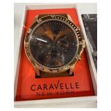 Caravelle New York 44A102 Chronograph Watch - Rose Gold Tone Case, Brown Strap