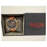 Invicta Signature II Collection Chronograph Watch - Rose-Gold Bezel, Black Dial, Brown Leather
