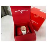 Swiss Legend Planeter Pink Dial Gold Tone Case White Strap Women