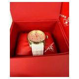 Swiss Legend Planeter Pink Dial Gold Tone Case White Strap Women