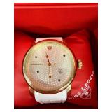 Swiss Legend Planeter Pink Dial Gold Tone Case White Strap Women