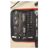 SOCKET set, jumper cables, axe, and flash light