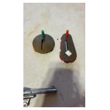 VINTAGE tin litho toy noise makers; mid-century Eagle cap gun