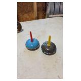 VINTAGE tin litho toy noise makers; mid-century Eagle cap gun