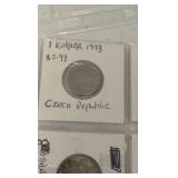 (1) SHEET foreign coins from Mexico Cantavos, Czech Republic, and Canada