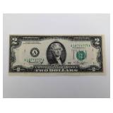 Error Note Off Centered US 2 Dollar Bill - Jefferson Portrait, Declaration Reverse - 1976 Bicentennial (A18773777A)
