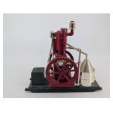 Miniature Steam Engine Model - Red Cast Iron with Brass Piping & Flywheel