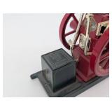 Miniature Steam Engine Model - Red Cast Iron with Brass Piping & Flywheel