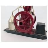 Miniature Steam Engine Model - Red Cast Iron with Brass Piping & Flywheel
