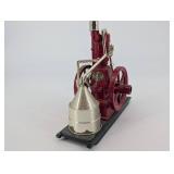 Miniature Steam Engine Model - Red Cast Iron with Brass Piping & Flywheel