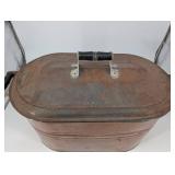 Antique Vintage Copper Wash Tub with Lift-Off Lid & Side Handles