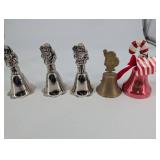 Santa Bell Set - 4 Silver Santa Bells, Brass Bell, Pink Candy-Cane Bell (6-Piece)