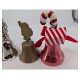 Santa Bell Set - 4 Silver Santa Bells, Brass Bell, Pink Candy-Cane Bell (6-Piece)